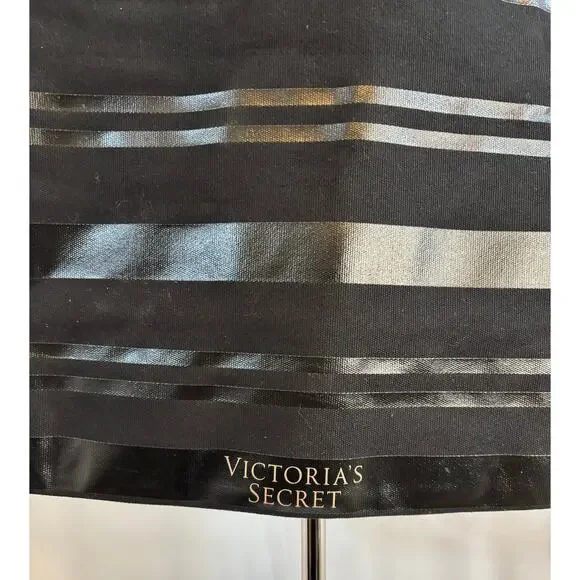 Victoria’s Secret Black Large Tote Bag Corset Lace Grommet Canvas Zip Top - Picture 2 of 9